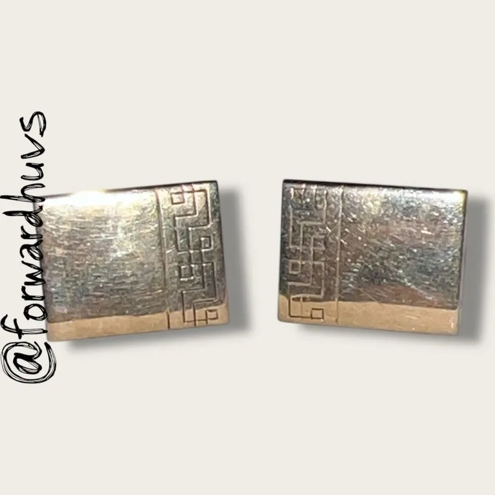 Swank Gold Tone Cufflinks – 3/4” Rectangular with Geometric Engraving